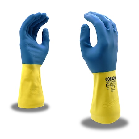 Cordova Premium Unsupported Neoprene/Latex Gloves - Blue/Yellow, Size 9, 12PK 4309